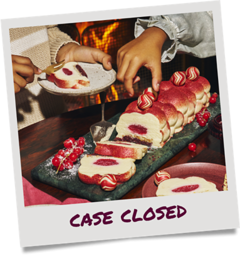 A polaroid captioned 'Case closed' of the dessert